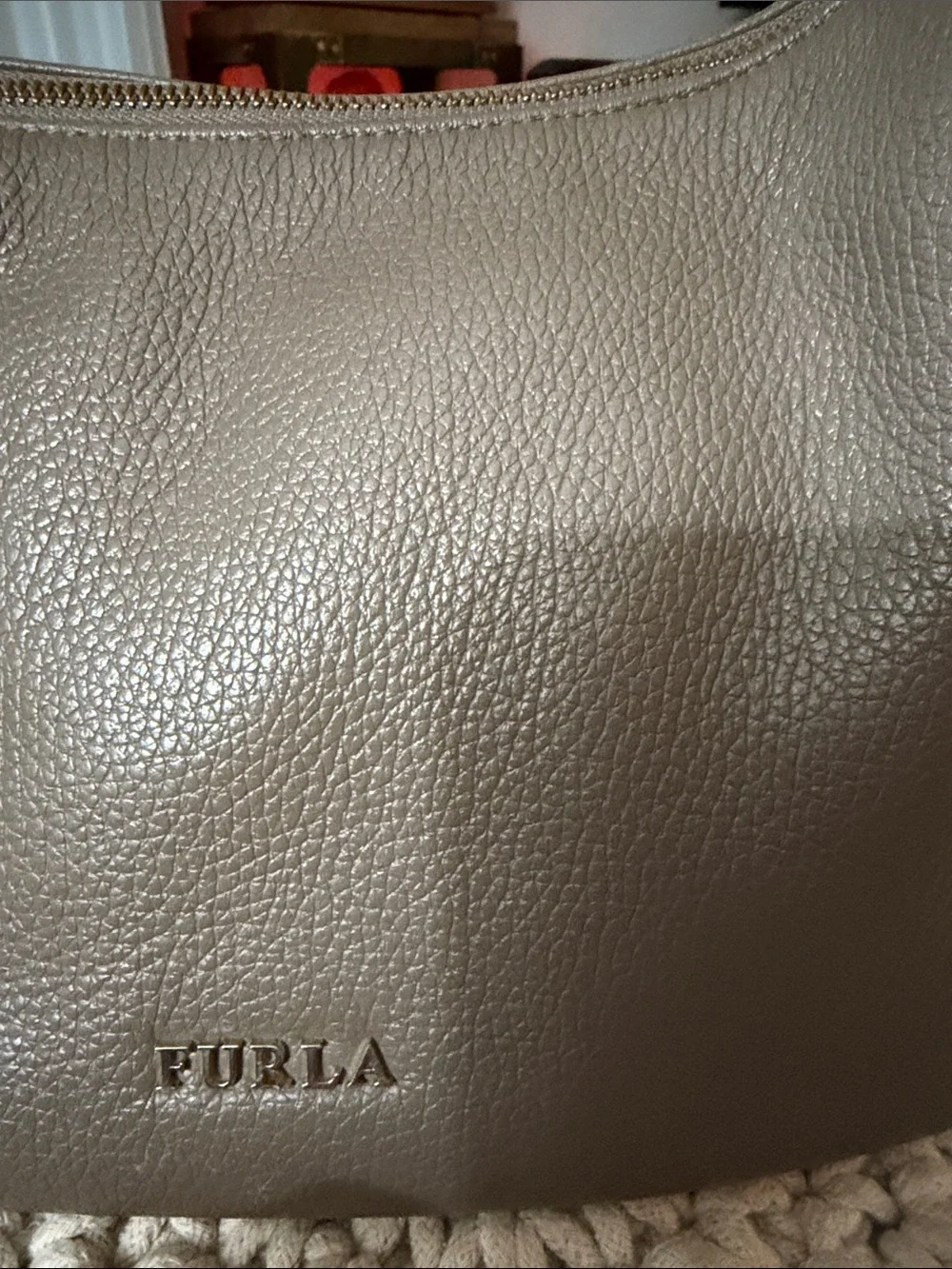 Furla Pebbled Leather Taupe Hobo Bag